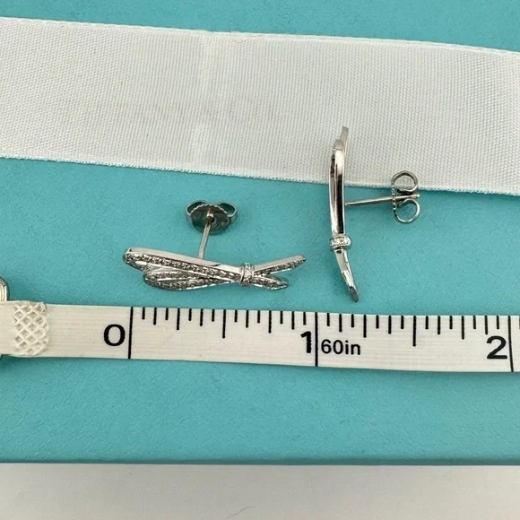 RARE Tiffany & Co. Pave Diamond Bow Earrings 18K White Gold - Picture 7 of 8
